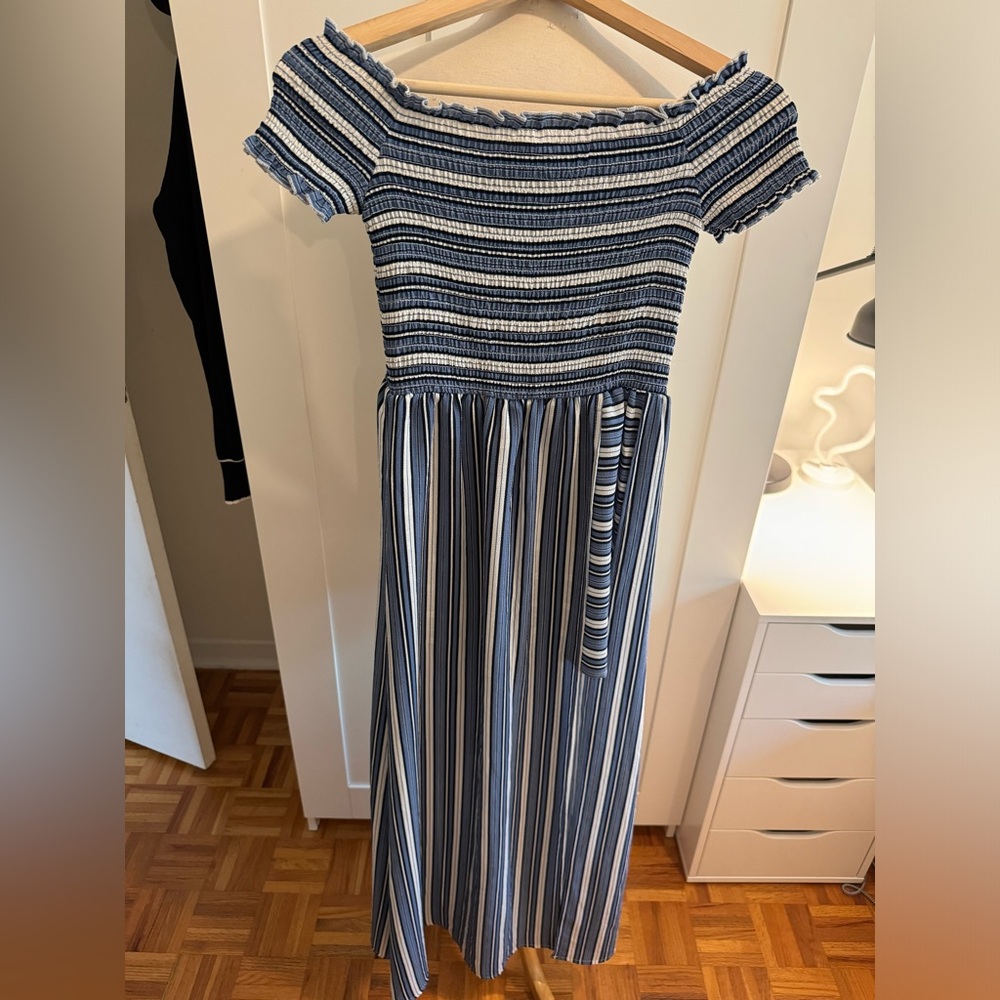 Stella Tweed - White and Blue Off-Shoulder Jumpsuit